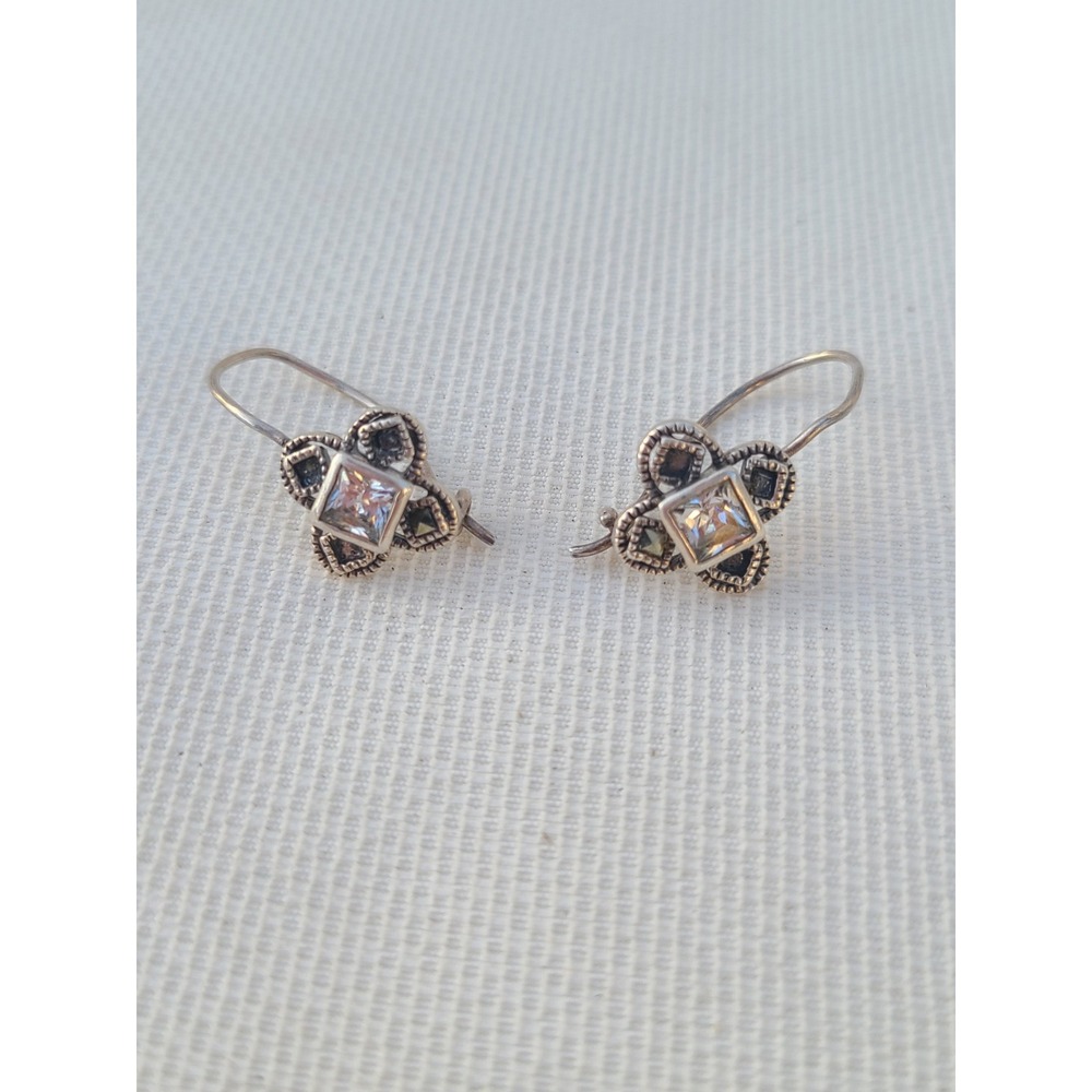 925 Sterling Silver Square Clear Stone Drop Earrings